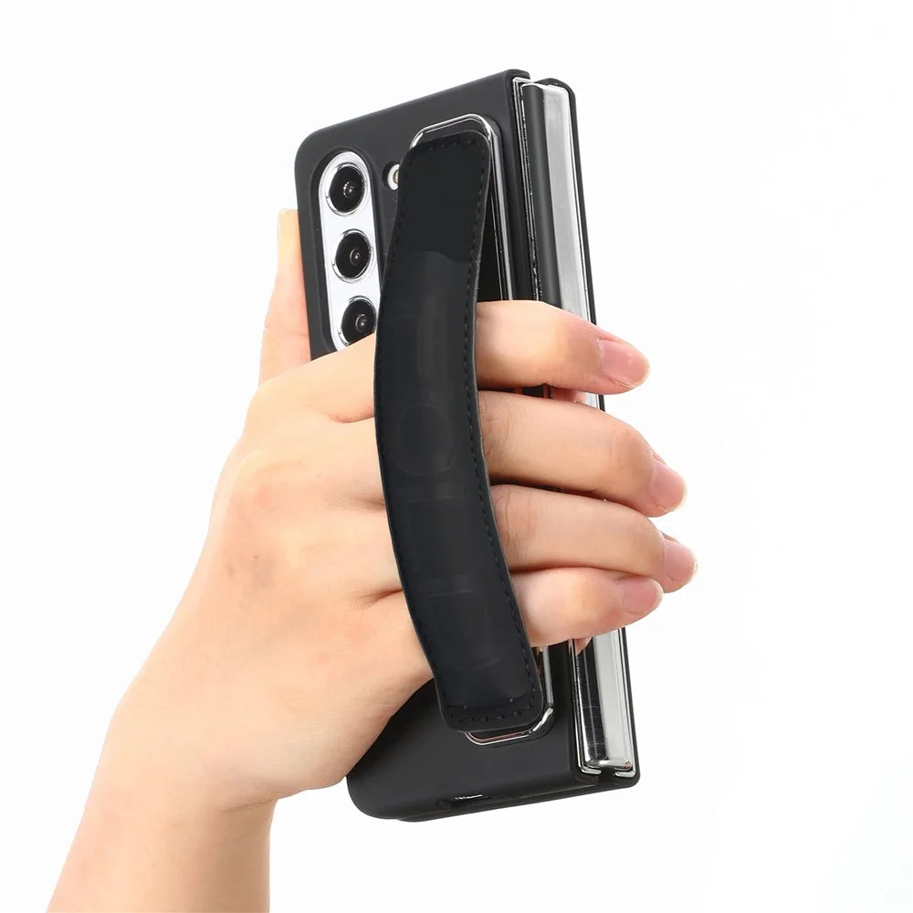 For Samsung Galaxy Z Fold6 5G Case Wristband Pen Slot Leather+PC Phone Cover with Screen Film - Black - 3