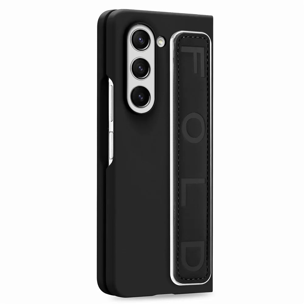 For Samsung Galaxy Z Fold6 5G Case Anti-Drop Wristband Leather+PC Phone Cover with Screen Film - Black - 2