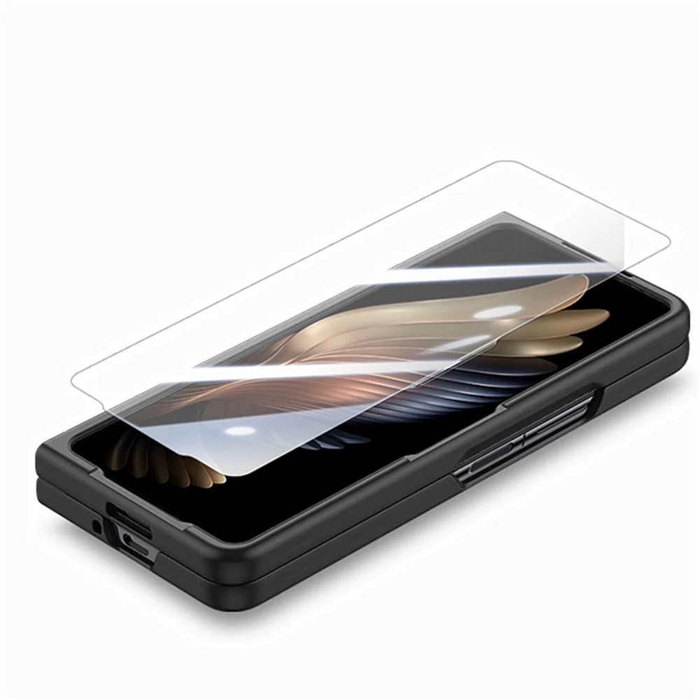 For Samsung Galaxy Z Fold6 5G Case Anti-Drop Wristband Leather+PC Phone Cover with Screen Film - Black - 6