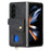 D1 For Samsung Galaxy Z Fold6 5G Case Kickstand Card Bag Leather+PC Phone Cover with Strap - Black - 2