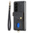 D1 For Samsung Galaxy Z Fold6 5G Case Kickstand Card Bag Leather+PC Phone Cover with Strap - Black - 5