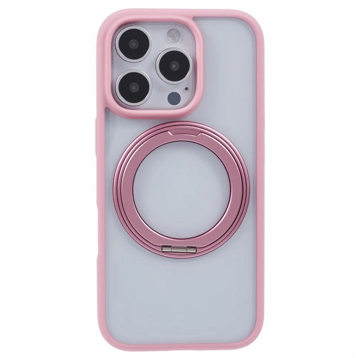 For iPhone 16 Pro Max Phone Case Ring Holder Kickstand PC+TPU Phone Cover - Pink - 3