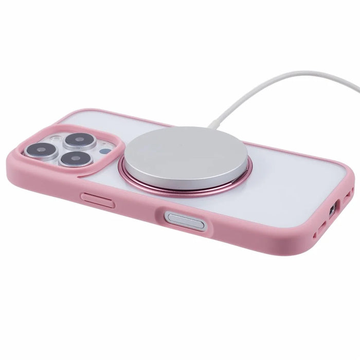For iPhone 16 Pro Max Phone Case Ring Holder Kickstand PC+TPU Phone Cover - Pink - 5