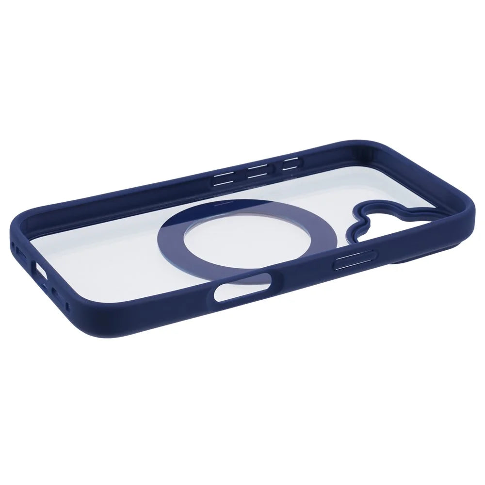 For iPhone 16 Plus Phone Case Ring Holder Kickstand PC+TPU Phone Cover - Blue - 6