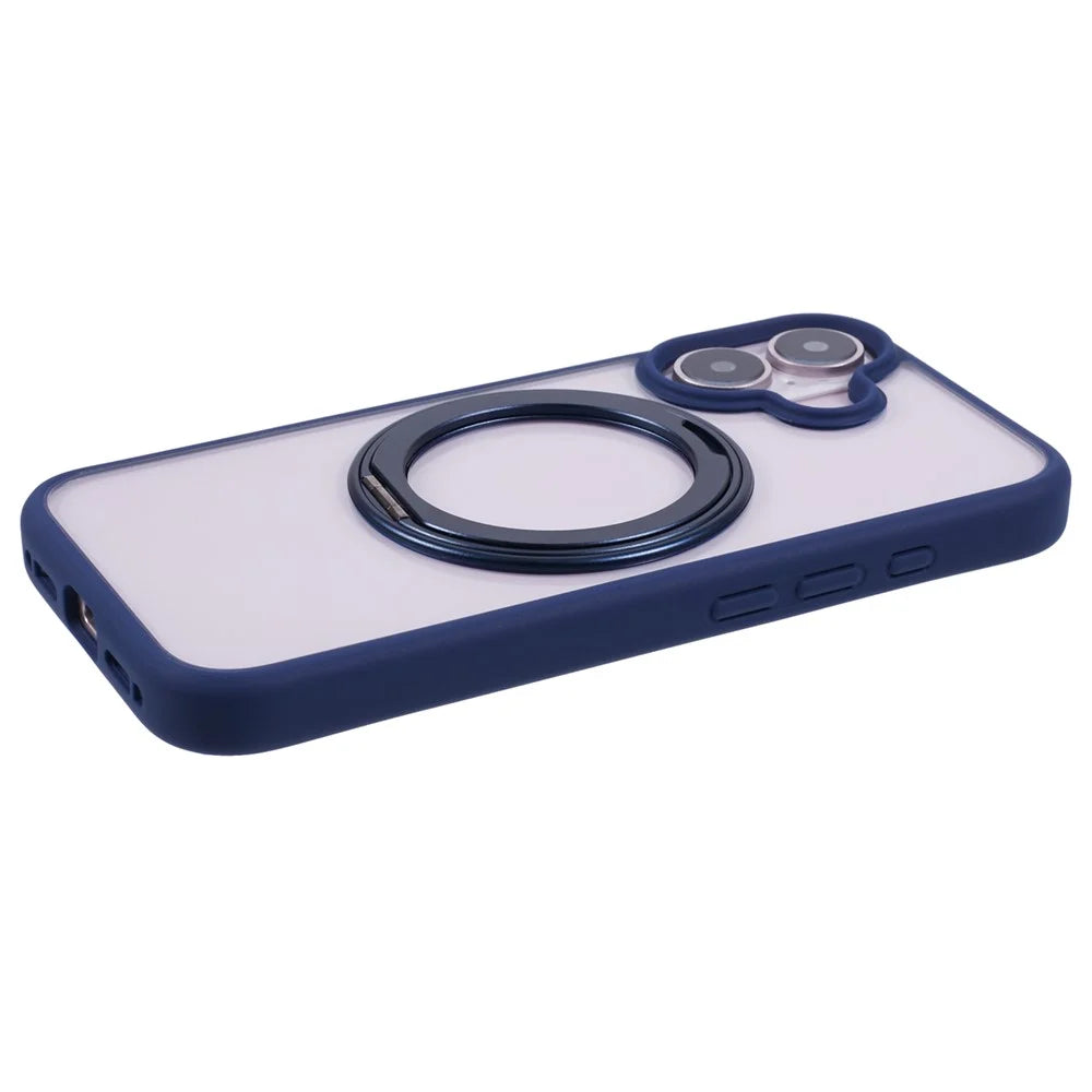 For iPhone 16 Plus Phone Case Ring Holder Kickstand PC+TPU Phone Cover - Blue - 7