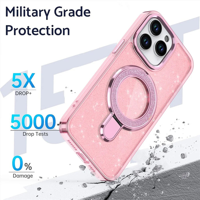 For iPhone 16 Pro Max Hybrid Case TPU+PC Kickstand Phone Protector Glitter Design - Pink - 2