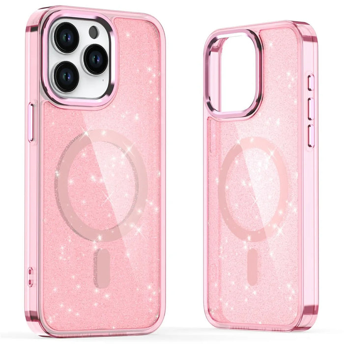 For iPhone 16 Pro Magnetic Case Glitter Design TPU+PC Phone Cover - Pink - 1