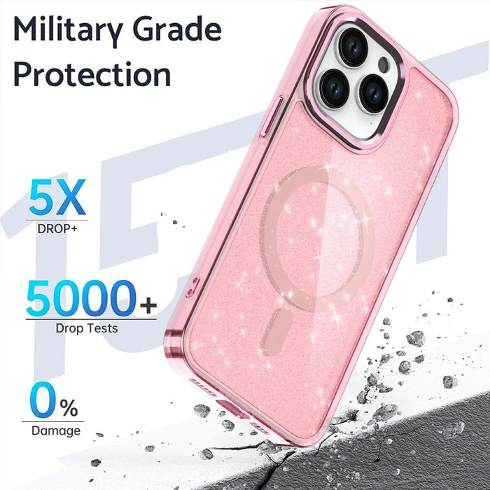 For iPhone 16 Pro Magnetic Case Glitter Design TPU+PC Phone Cover - Pink - 2