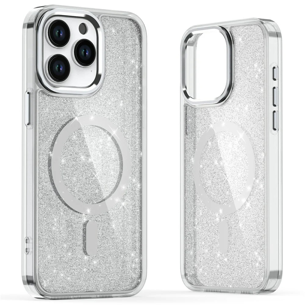 For iPhone 15 Pro Max Case Glitter Design TPU+PC Phone Cover Compatible with MagSafe - Transparent - 1
