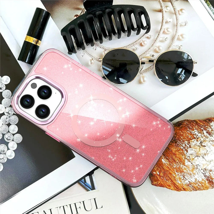 For iPhone 15 Pro Max Case Glitter Design TPU+PC Phone Cover Compatible with MagSafe - Transparent - 7