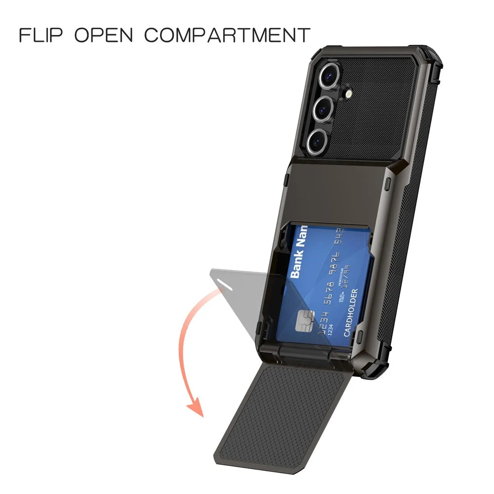 For Samsung Galaxy S24 FE Case PC+TPU Dual Layer Back Phone Cover with Card Holder - Black - 3