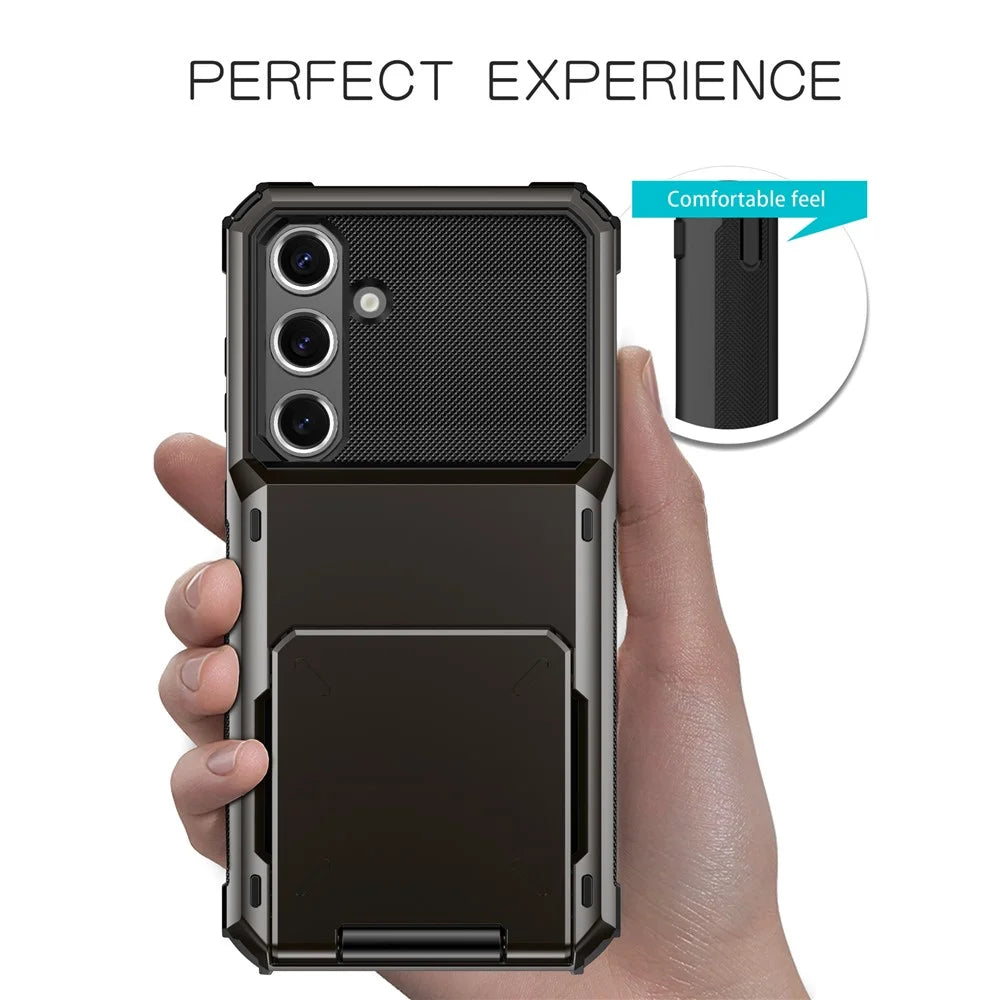 For Samsung Galaxy S24 FE Case PC+TPU Dual Layer Back Phone Cover with Card Holder - Black - 4