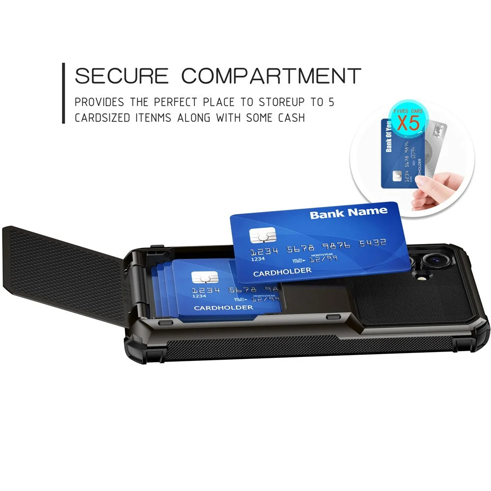For Samsung Galaxy S24 FE Case PC+TPU Dual Layer Back Phone Cover with Card Holder - Black - 5