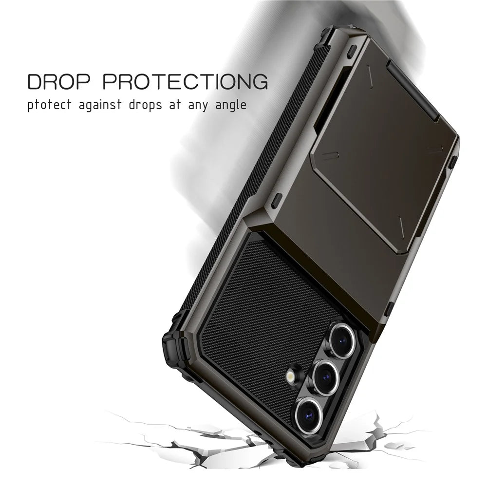 For Samsung Galaxy S24 FE Case PC+TPU Dual Layer Back Phone Cover with Card Holder - Black - 7