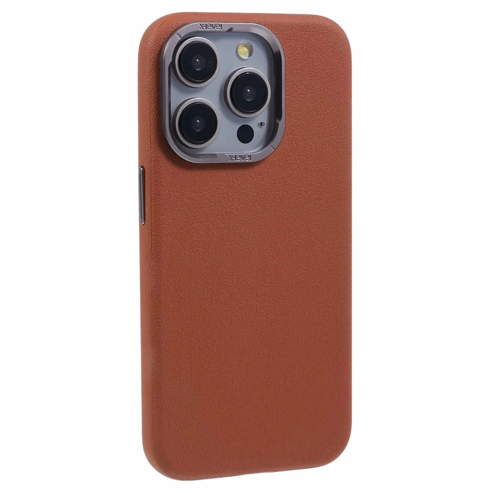 X-LEVEL For iPhone 15 Pro Max Case Anti-Scratch PU Leather + PC Mobile Phone Cover - Brown - 1