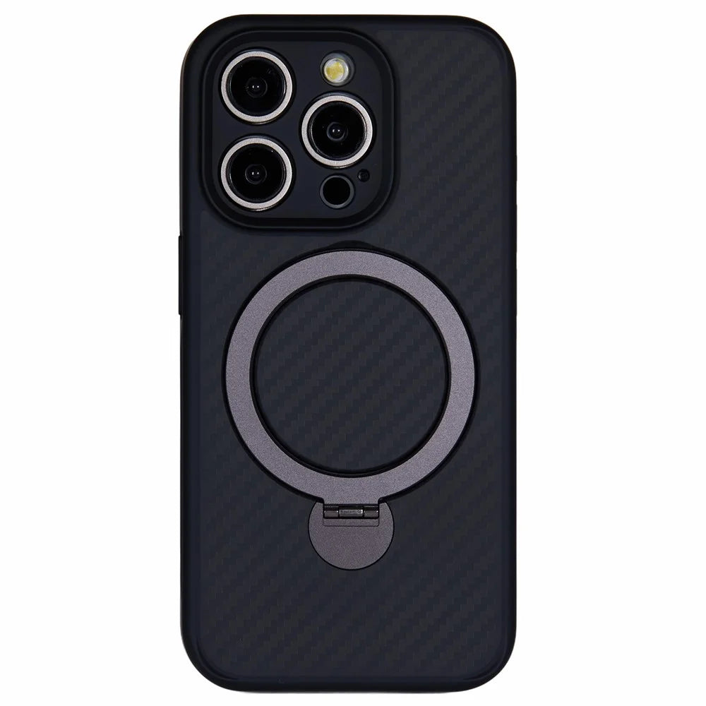 For iPhone 15 Pro Max Case Hidden Magnetic Kickstand TPU+PC Phone Cover with Carbon Fiber Texture - 1