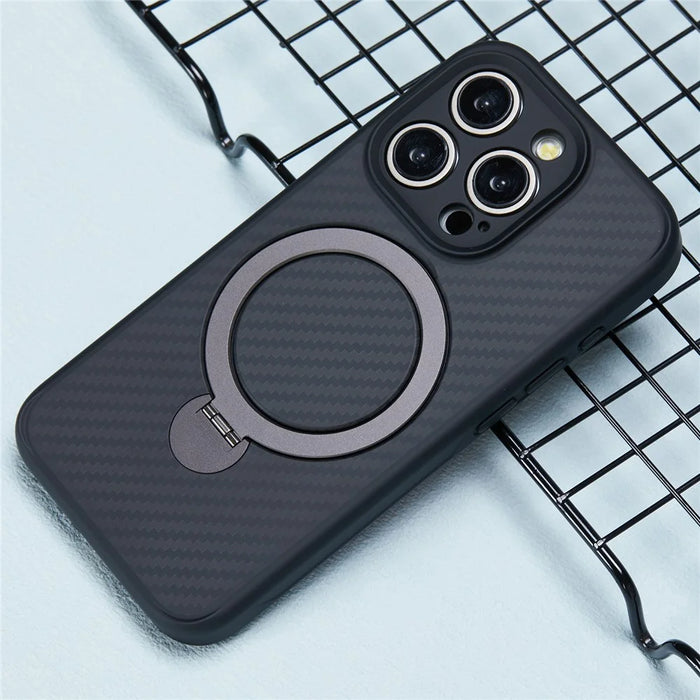 For iPhone 15 Pro Max Case Hidden Magnetic Kickstand TPU+PC Phone Cover with Carbon Fiber Texture - 6