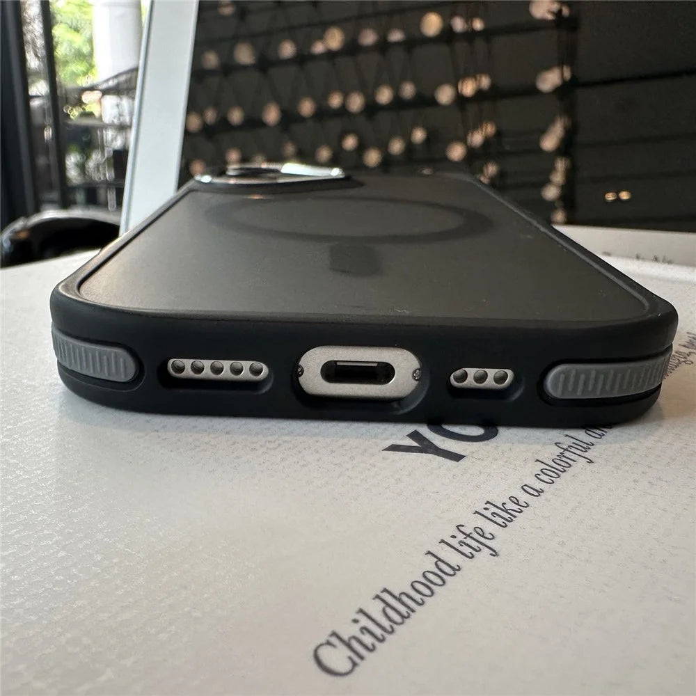 For iPhone 16 Case Compatible with MagSafe Colored Edge PC+TPU Phone Cover - Black - 5