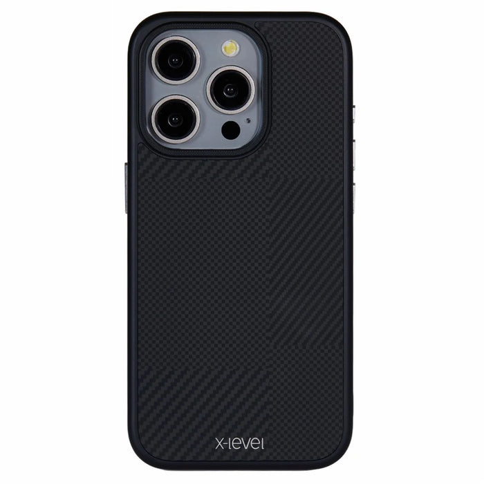 X-LEVEL For iPhone 15 Pro Case Drop Protection PC Phone Cover with Carbon Nano Fiber Texture - Black - 1