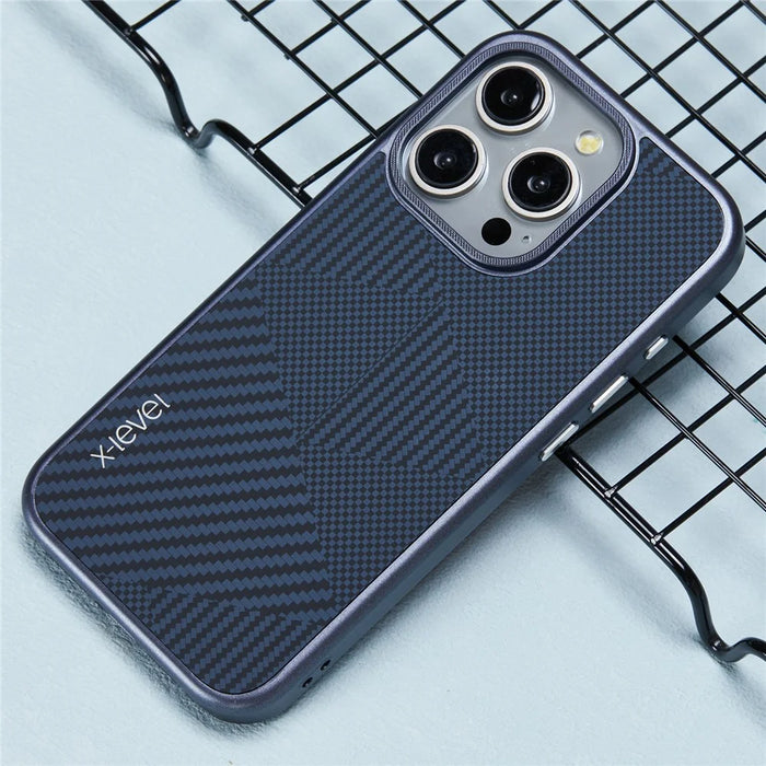 X-LEVEL For iPhone 15 Pro Max Case Ultra-Thin PC Hard Phone Cover Carbon Nano Fiber Texture - Blue - 3