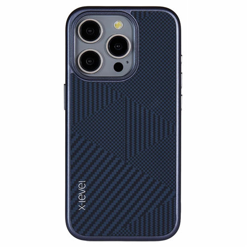 X-LEVEL For iPhone 14 Pro Max Case Shockproof PC Hard Phone Cover Carbon Nano Fiber Texture - Blue - 1