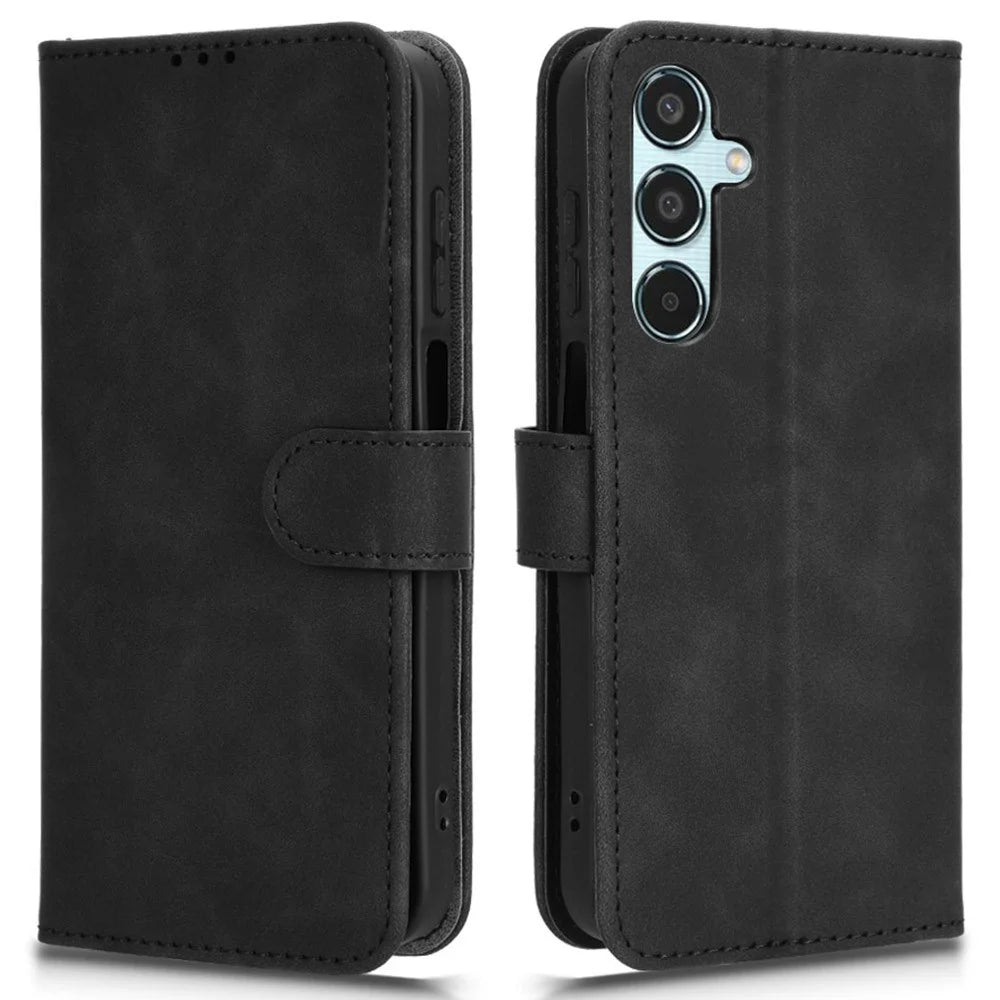 For Samsung Galaxy M35 5G Case Skin-Feel Leather Anti-Drop Wallet Flip Phone Cover - Black - 1