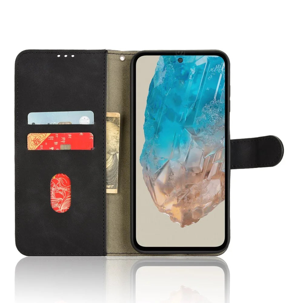 For Samsung Galaxy M35 5G Case Skin-Feel Leather Anti-Drop Wallet Flip Phone Cover - Black - 2