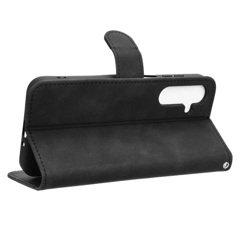 For Samsung Galaxy M35 5G Case Skin-Feel Leather Anti-Drop Wallet Flip Phone Cover - Black - 3