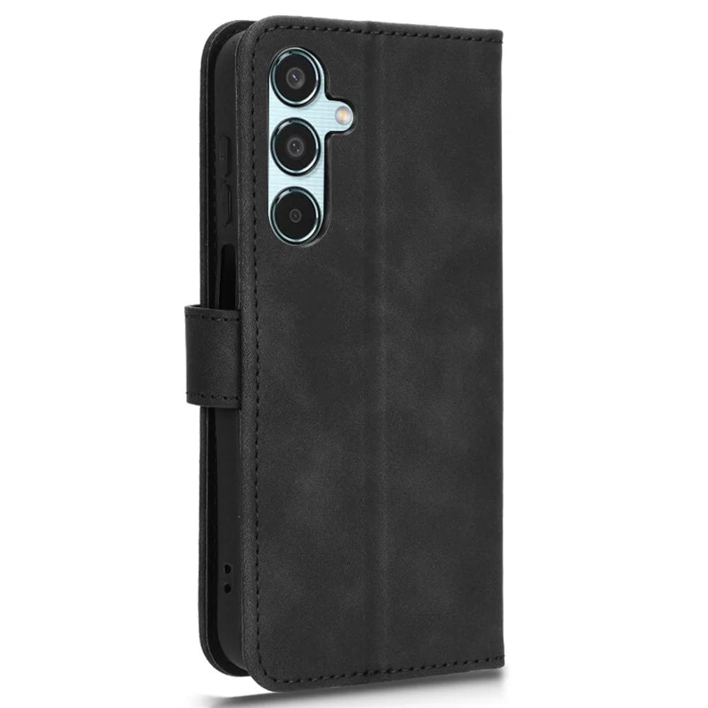 For Samsung Galaxy M35 5G Case Skin-Feel Leather Anti-Drop Wallet Flip Phone Cover - Black - 5