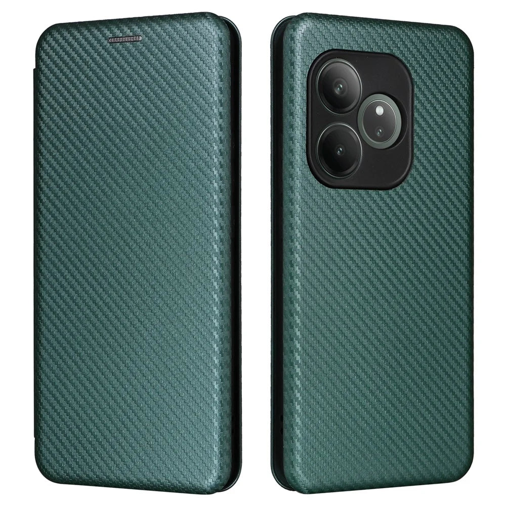 For Realme GT 6 5G / 6T 5G / Neo6 SE 5G / Neo6 5G Case Card Slot Carbon Fiber Texture Leather Phone Cover - Green - 1