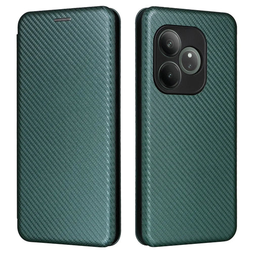 For Realme GT 6 5G / 6T 5G / Neo6 SE 5G / Neo6 5G Case Card Slot Carbon Fiber Texture Leather Phone Cover - Green - 1