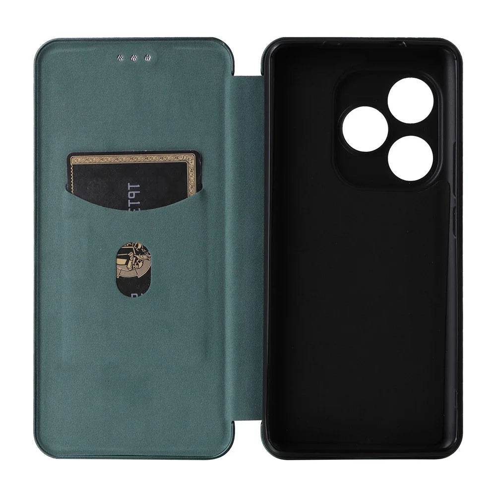 For Realme GT 6 5G / 6T 5G / Neo6 SE 5G / Neo6 5G Case Card Slot Carbon Fiber Texture Leather Phone Cover - Green - 5