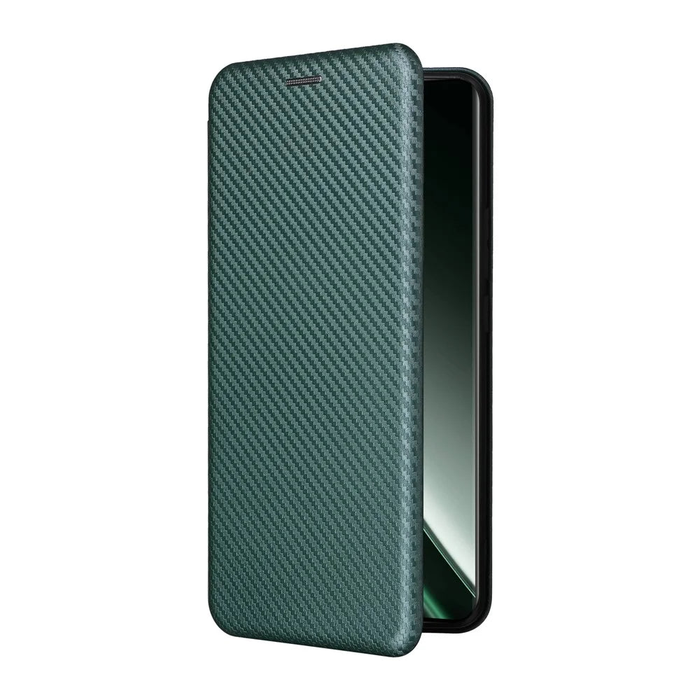 For Realme GT 6 5G / 6T 5G / Neo6 SE 5G / Neo6 5G Case Card Slot Carbon Fiber Texture Leather Phone Cover - Green - 7