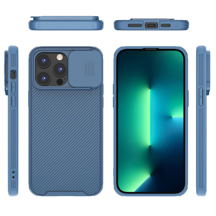 For iPhone 14 Pro Max Magnetic Case PC+TPU Phone Cover Slide Camera Protector - Blue - 1