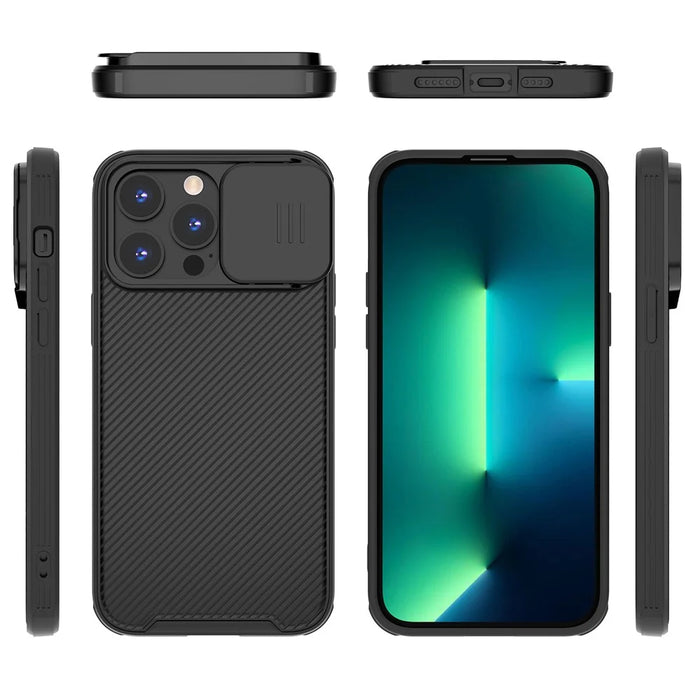 For iPhone 15 Pro Max Case PC+TPU Magnetic Phone Shell with Slide Camera Cover - Black - 1