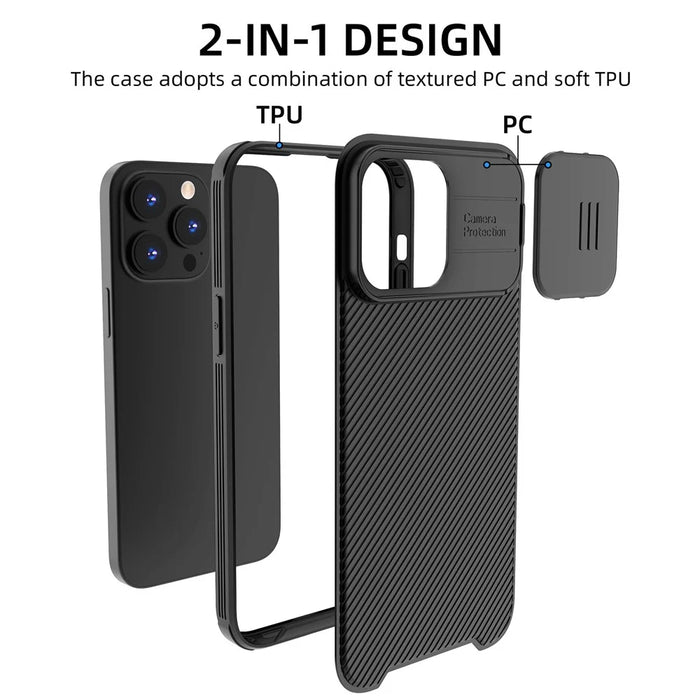 For iPhone 15 Pro Max Case PC+TPU Magnetic Phone Shell with Slide Camera Cover - Black - 4