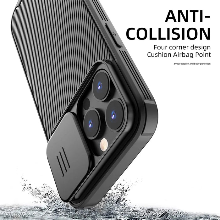 For iPhone 15 Pro Max Case PC+TPU Magnetic Phone Shell with Slide Camera Cover - Black - 6