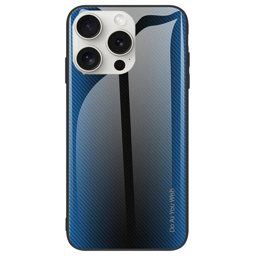 For iPhone 16 Pro Max Case Carbon Fiber Texture Tempered Glass+TPU Phone Cover - Baby Blue - 1
