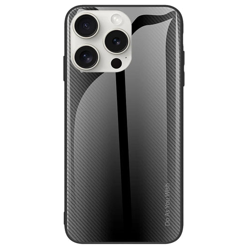 For iPhone 16 Pro Case Tempered Glass+TPU Phone Cover Carbon Fiber Texture - Black - 1