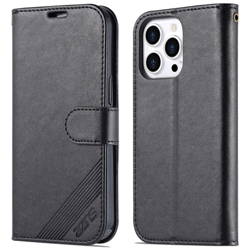 AZNS For iPhone 16 Pro Stand Case Anti-Drop PU Leather Wallet Phone Cover - Black - 1