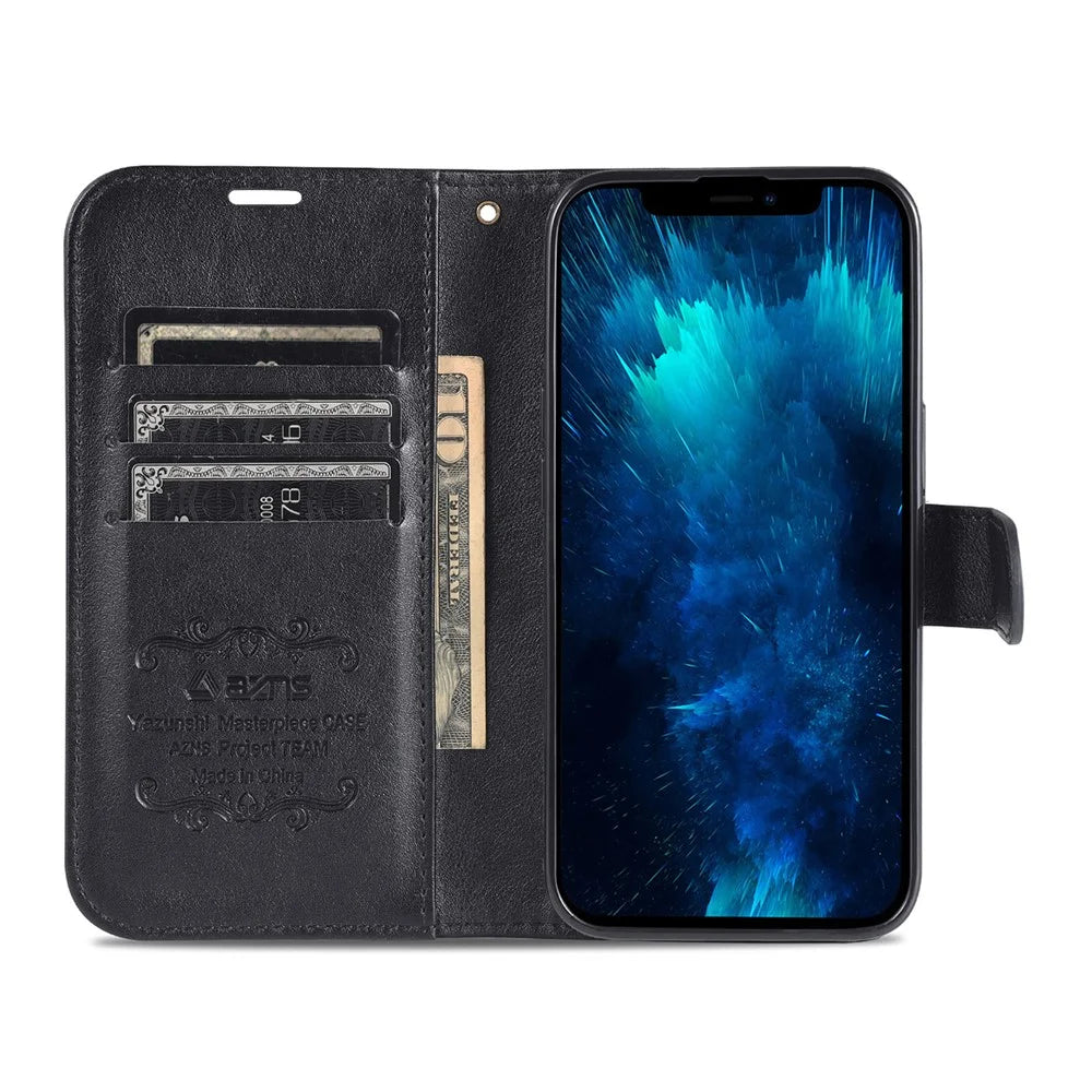 AZNS For iPhone 16 Pro Stand Case Anti-Drop PU Leather Wallet Phone Cover - Black - 2