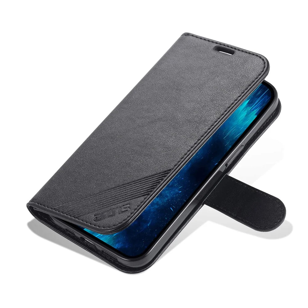 AZNS For iPhone 16 Pro Stand Case Anti-Drop PU Leather Wallet Phone Cover - Black - 6