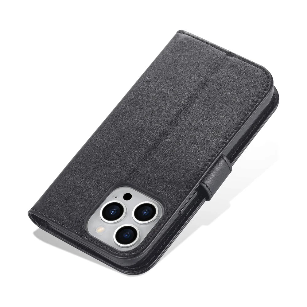 AZNS For iPhone 16 Pro Stand Case Anti-Drop PU Leather Wallet Phone Cover - Black - 7