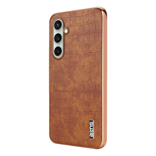 AZNS For Samsung Galaxy S24 FE Case Electroplating Crocodile Texture PU+TPU Phone Cover - Brown - 1