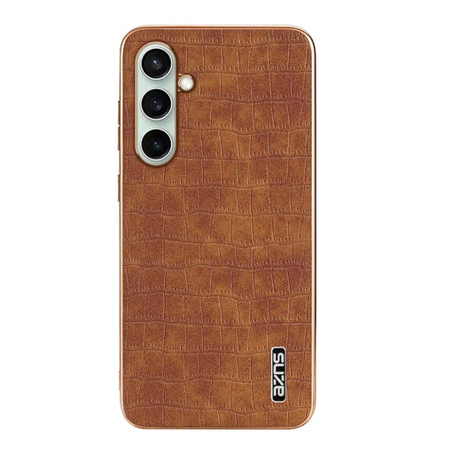 AZNS For Samsung Galaxy S24 FE Case Electroplating Crocodile Texture PU+TPU Phone Cover - Brown - 2