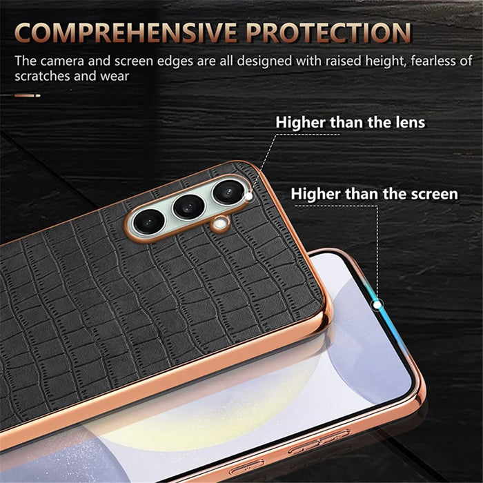 AZNS For Samsung Galaxy S24 FE Case Electroplating Crocodile Texture PU+TPU Phone Cover - Brown - 7