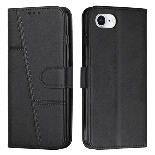For iPhone 17e / 16e Case PU Leather Wallet Flip Phone Cover Calf Texture - Black - 1