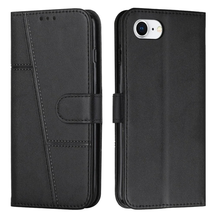 For iPhone 17e / 16e Case PU Leather Wallet Flip Phone Cover Calf Texture - Black - 1