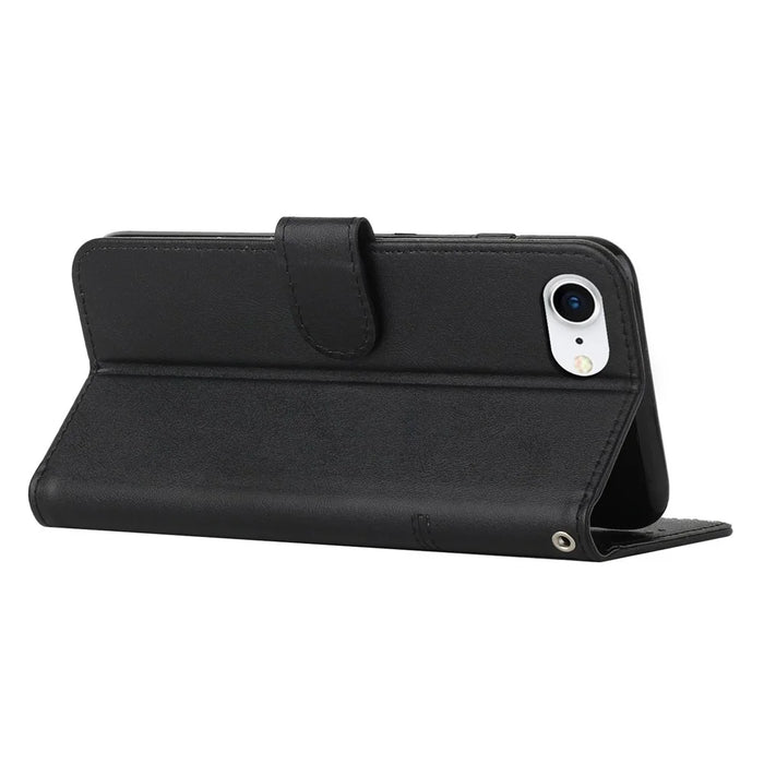 For iPhone 17e / 16e Case PU Leather Wallet Flip Phone Cover Calf Texture - Black - 3