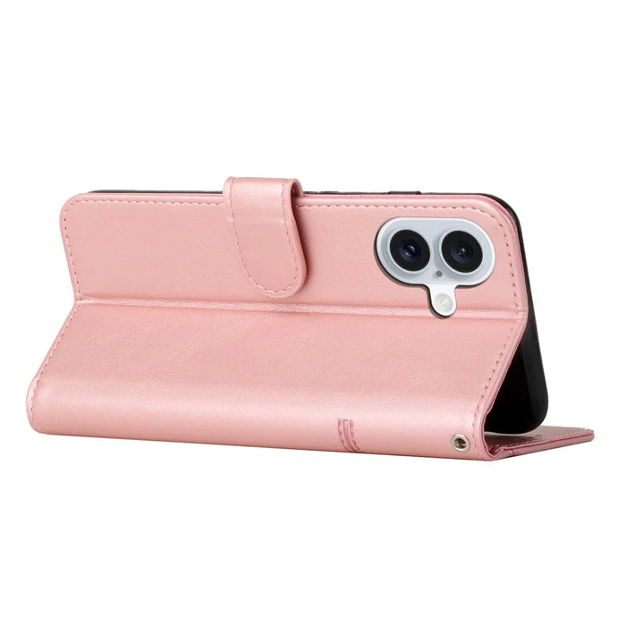 For iPhone 16 Case Stand Flip Protective Leather Phone Cover - Rose Gold - 3